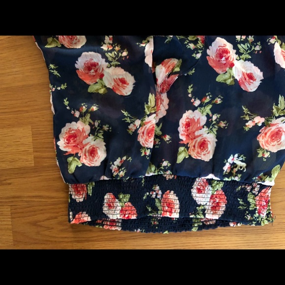 A&F Navy Blouse with Pink Floral Print - Picture 3 of 5